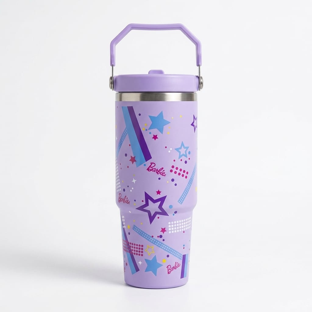 Glam Star Print Stainless Steel Tumbler with Straw & Handle - 30oz