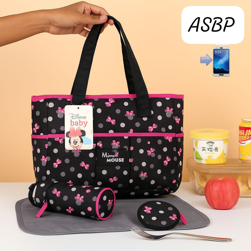 Disney Minnie Mouse Baby Diaper Bag with Changing Mat, Storage Pouch & Bottle Case