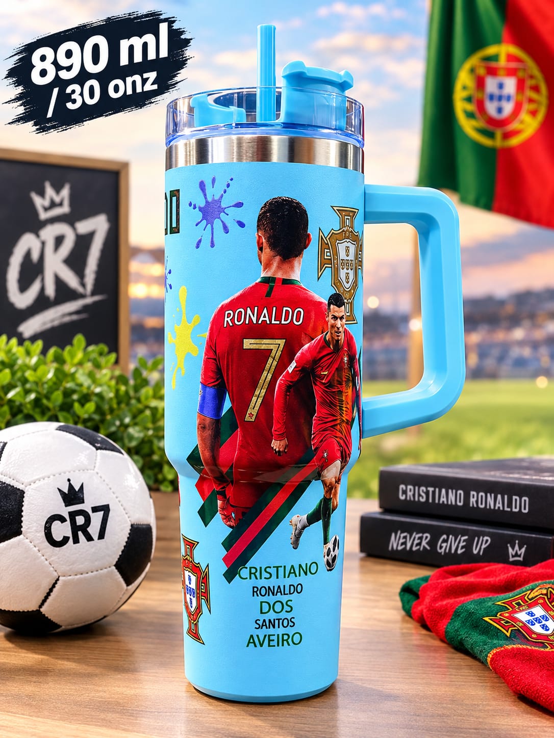 Ronaldo Messi Football Star Print Stainless Steel Tumbler - 30oz