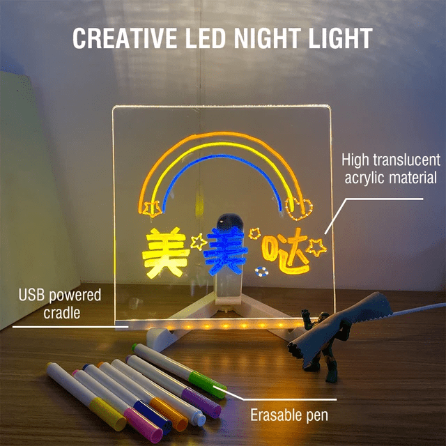 7 Color LED Note Board for Kids  Acrylic Drawing & Message Board with 7 Markers
