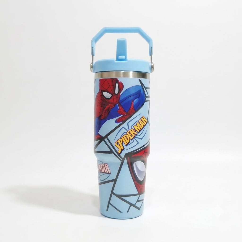 Superhero Print Stainless Steel Tumbler with Straw & Handle - 30oz