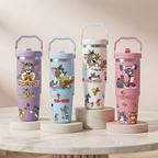 Tom and Jerry Print Stainless Steel Tumbler with Straw & Handle - 30oz