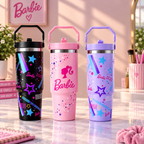 Glam Star Print Stainless Steel Tumbler with Straw & Handle - 30oz