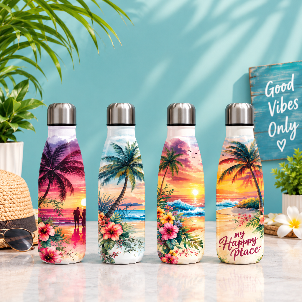 Tropical Beach Sunset Insulated Water Bottle | Stainless Steel Hot & Cold Bottle (500ml)