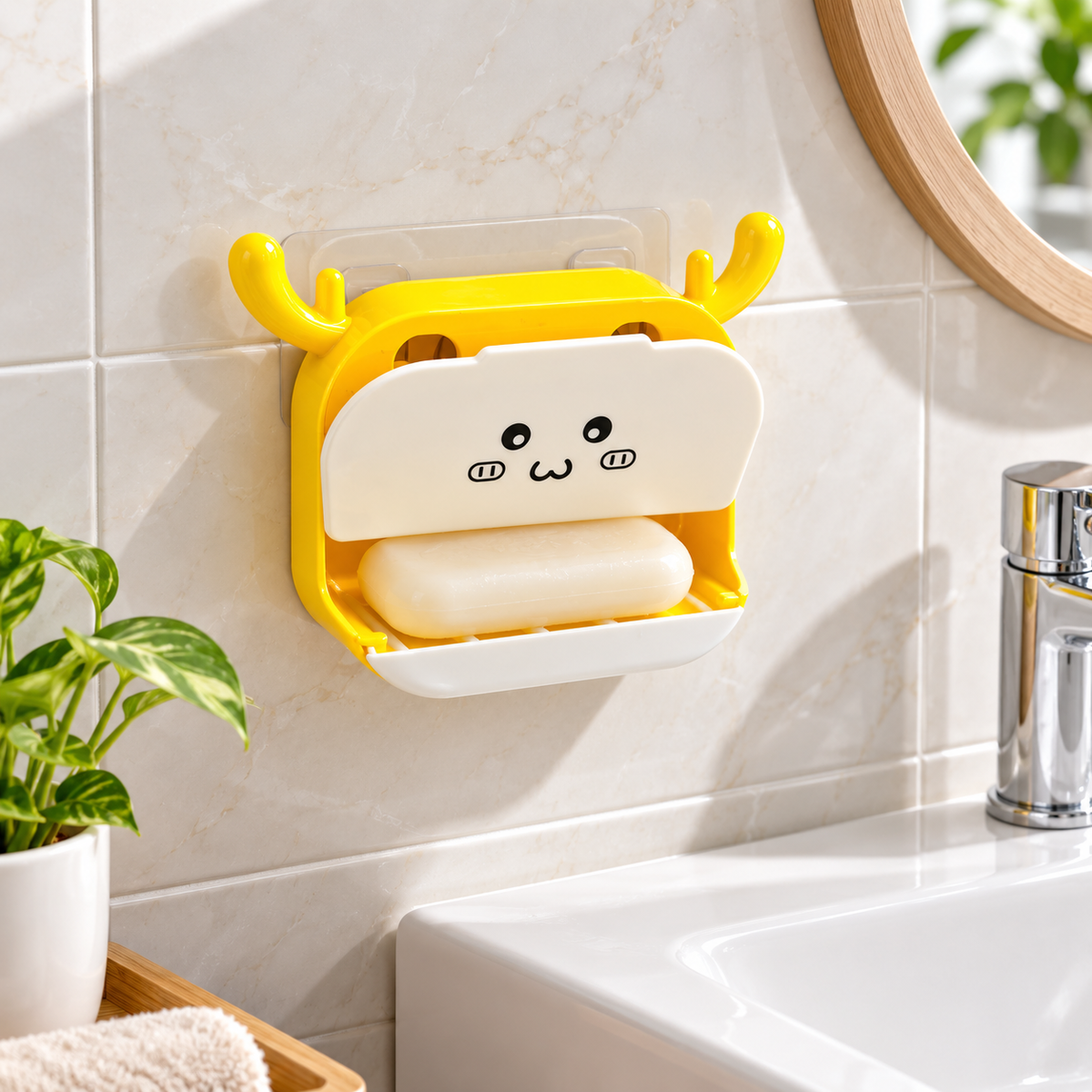 Wall-Mounted Sliding Soap Dish with Adhesive Holder