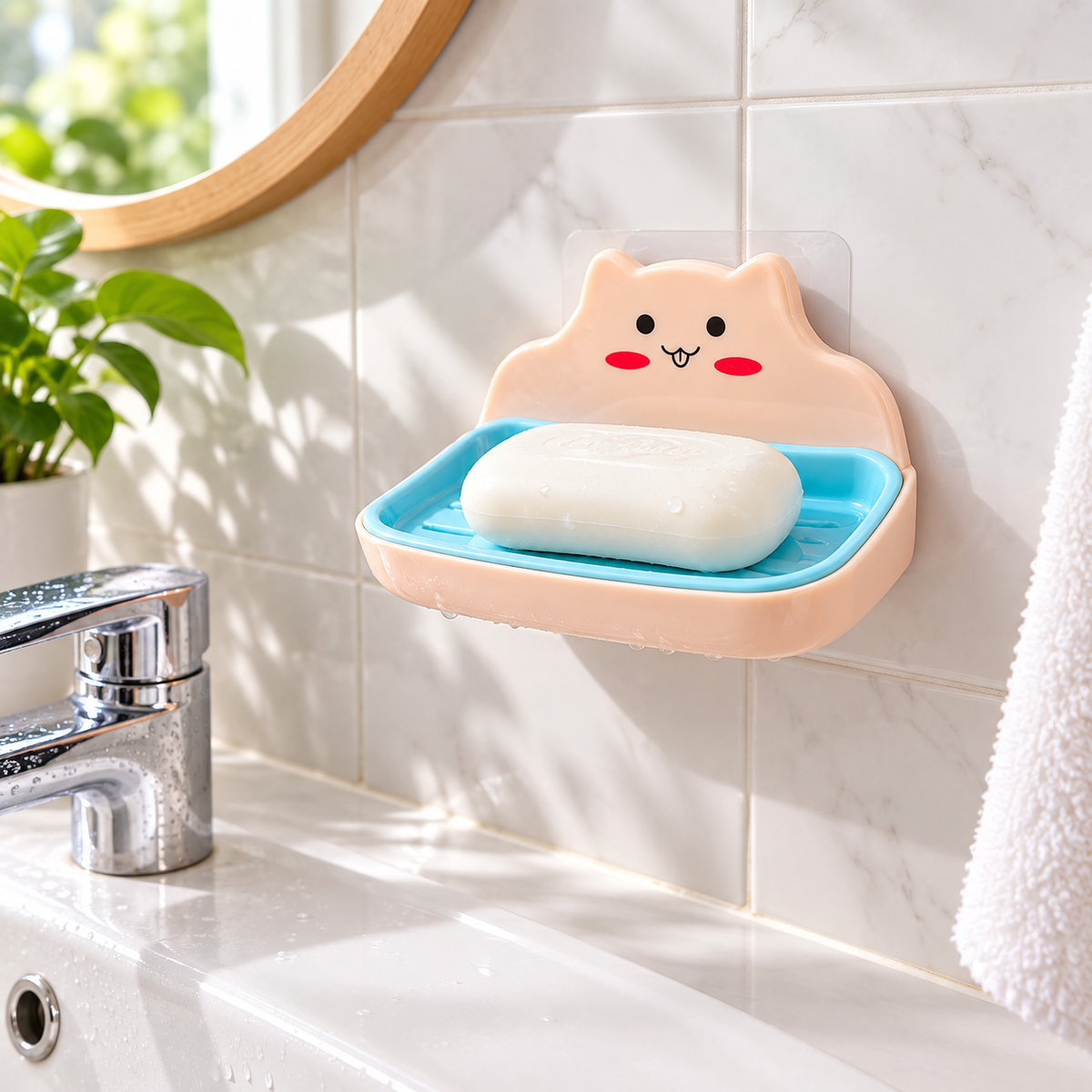 Cute Cat Wall-Mounted Soap Dish with Adhesive