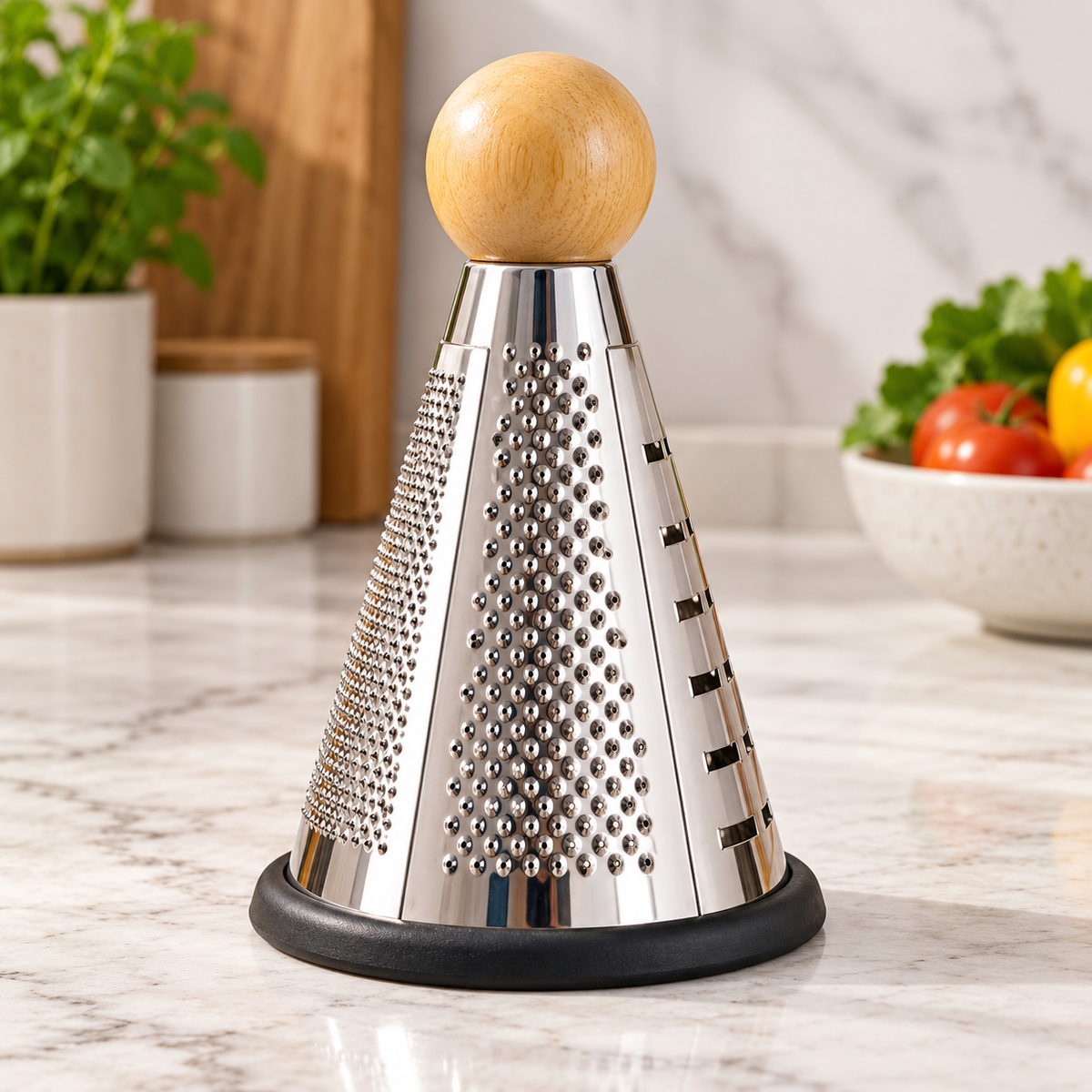 3-Sided Cone Grater with Round Wooden Handle