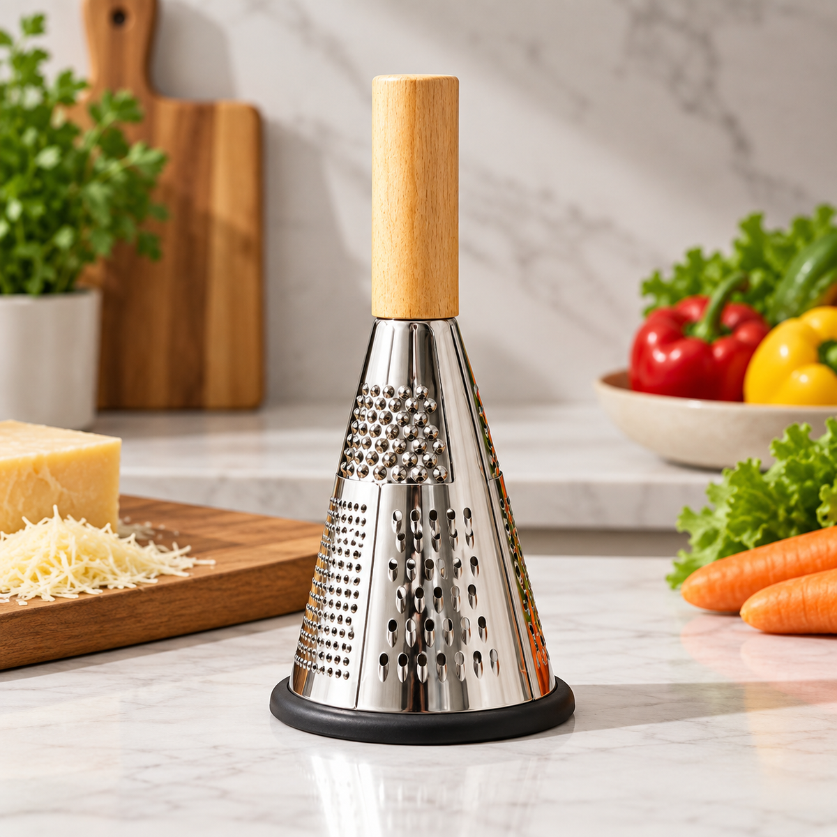 3-Sided Cone Grater with Straight Wooden Handle