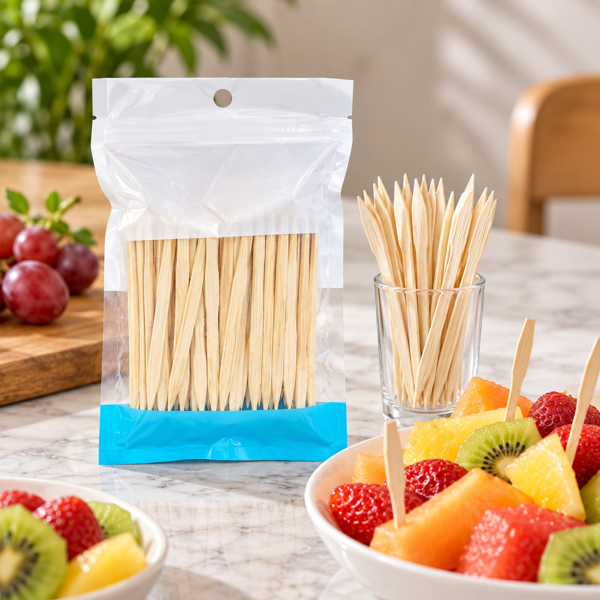 Natural Wooden Fruit Forks & Serving Picks Pack