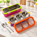 SUS 304 Stainless Steel 3-Compartment Lunch Box with Cutlery