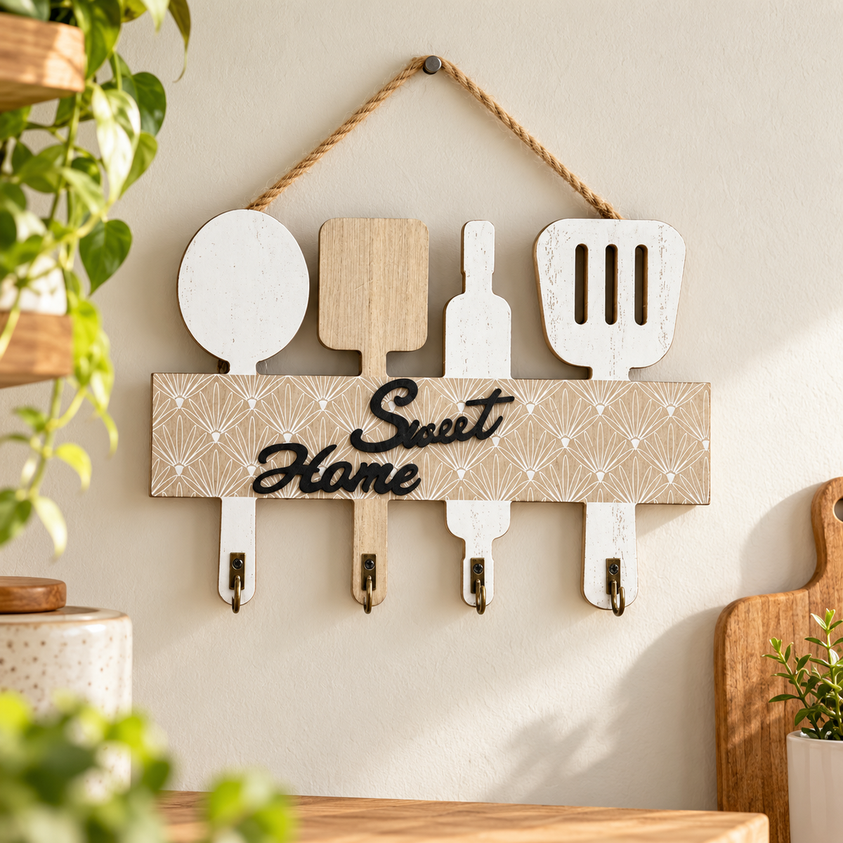 Decorative Sweet Home Kitchen Utensil Wooden Wall Key Holder