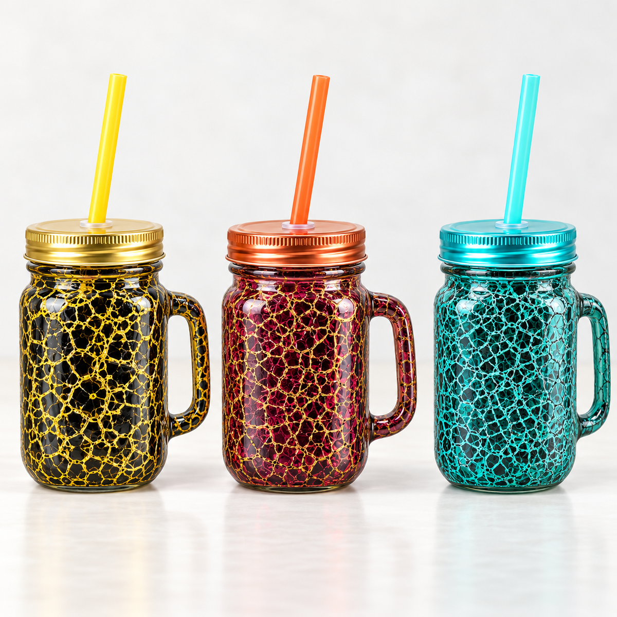 Textured Mason Jar Mug with Lid & Straw – 450ml