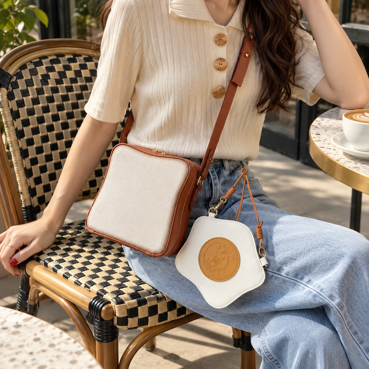 Toast & Egg Design 2-Piece Crossbody Bag Set