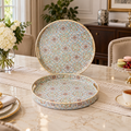 Turquoise Ornate Round Serving Tray Set – 2 Pieces