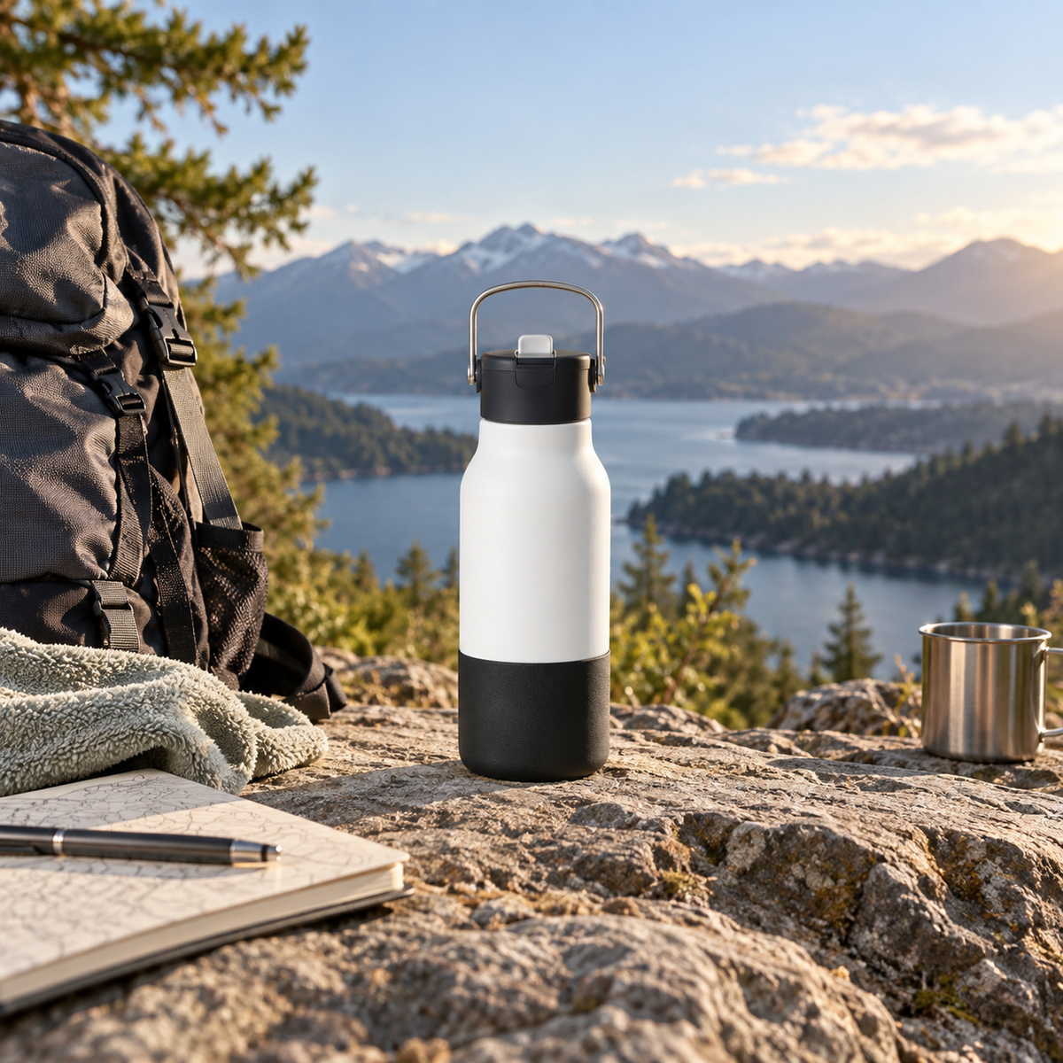 700ml White & Black Leakproof Water Bottle – Carry Loop Sports Flask