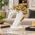 Luxury White & Gold Horse Head Sculpture – Equestrian Table Décor