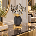 Luxury Black & Gold Crystal Leaf Candle Holder