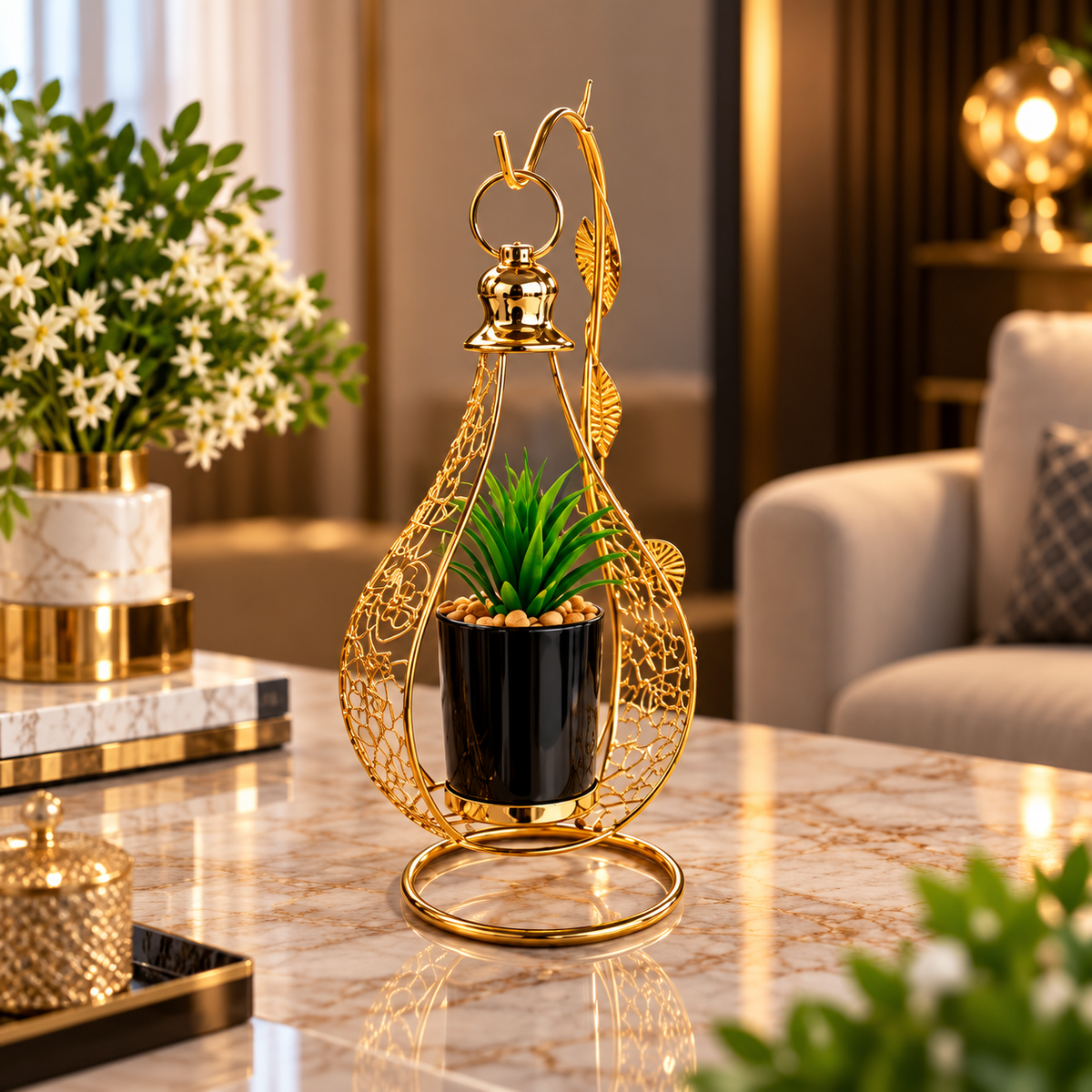 Luxury Gold Hanging Metal Flower Pot Stand
