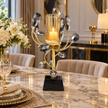 Gold Vine Crystal Hurricane Candle Holder with Black Base
