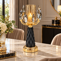 Tall Black & Gold Crystal Hurricane Candle Holder