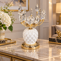 Luxury White & Gold Crystal Leaf Candle Holder
